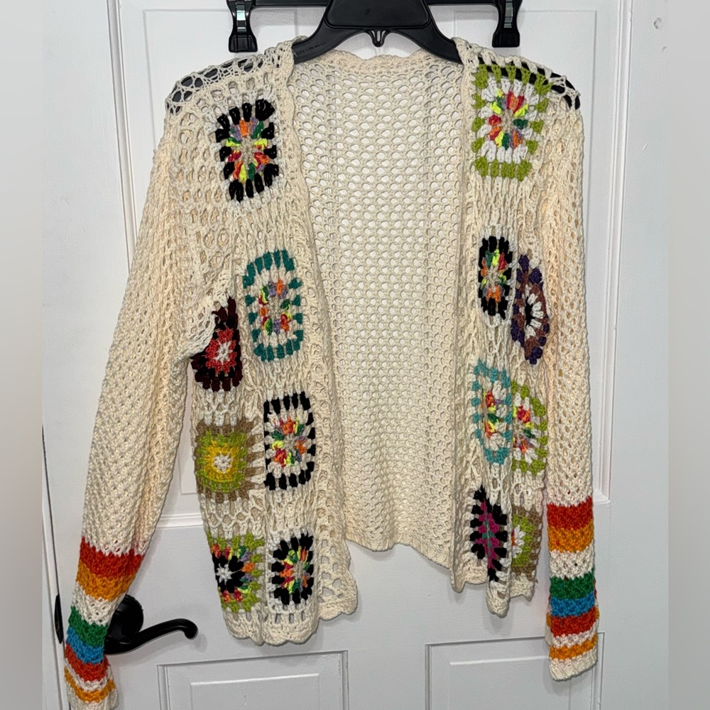 Colorful Crochet Open-Front Sweater